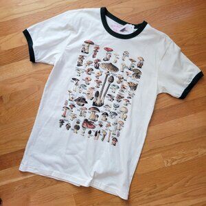 Vintage style mushroom illustration ringer tee